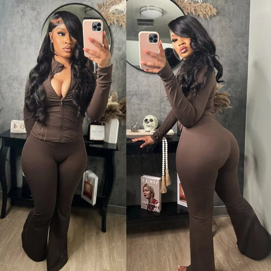 Women Two Piece Flared Pants Tracksuits Set Casual Gym Active Wear 2 Piece Set Lounge Women Matching Sets